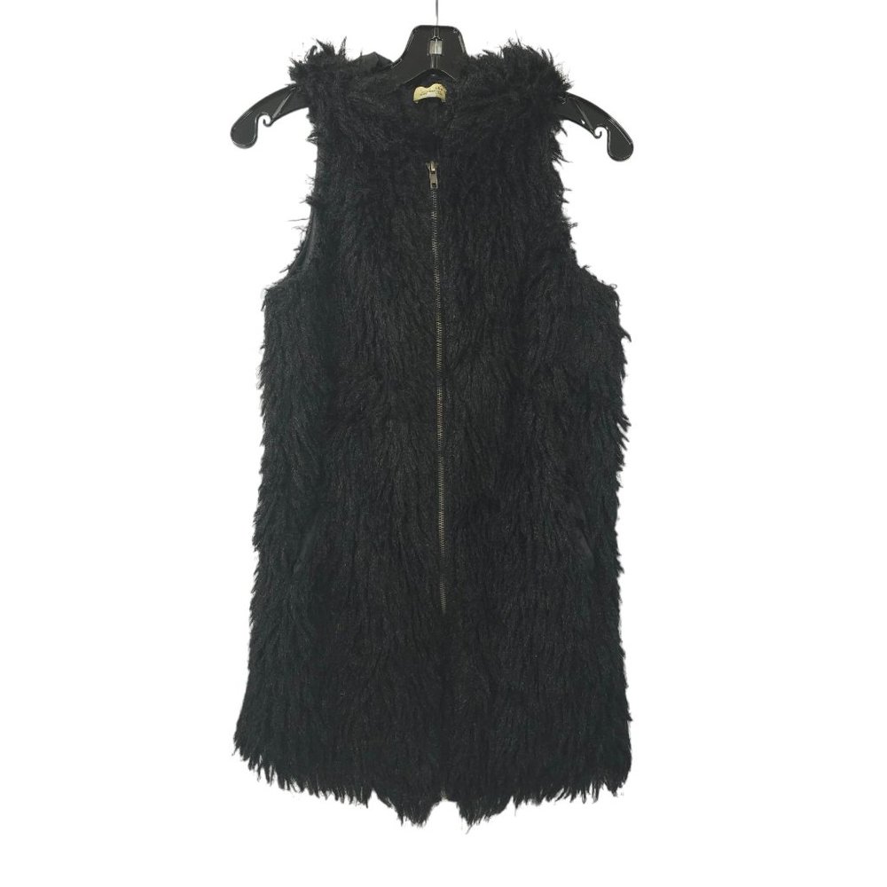 Piko 1988 Faux Fur Sleeveless Full Zip Hooded Vest Womens S Black Lined Pockets